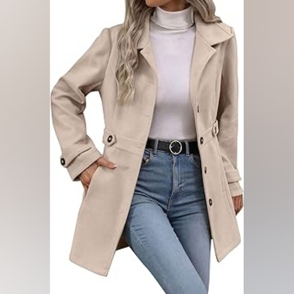 Mid-Length Coat for Women Elegant Notched Lapel & Single-Breasted Button Design. - Picture 6 of 6